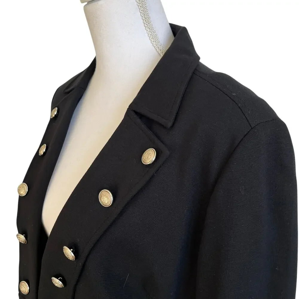 Chico's Jacket Women's 2P Large Petite Black Leopard Trim Military Open Lined